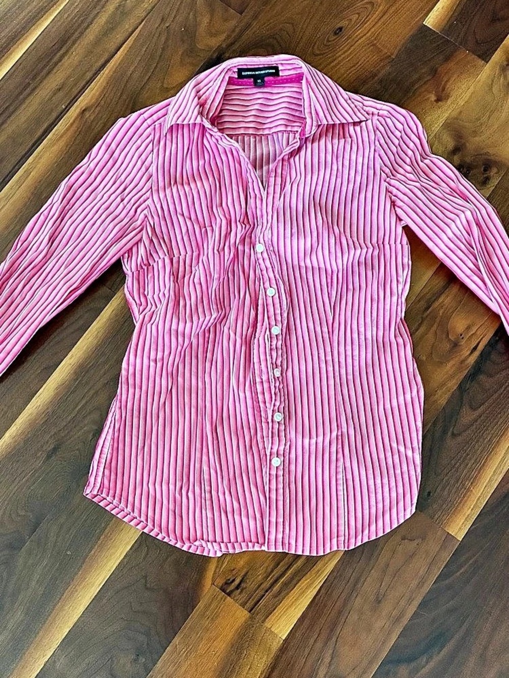 Express Design Studio Striped Button Down Pink & White Size XS